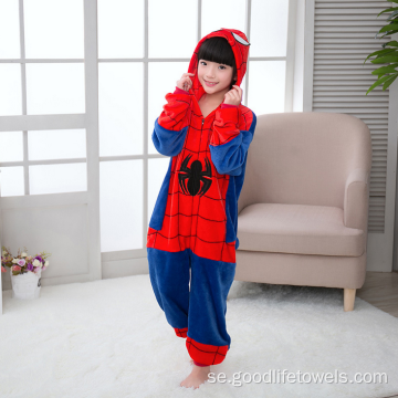 Spiderman design mjuk flanell barn huva pyjamas